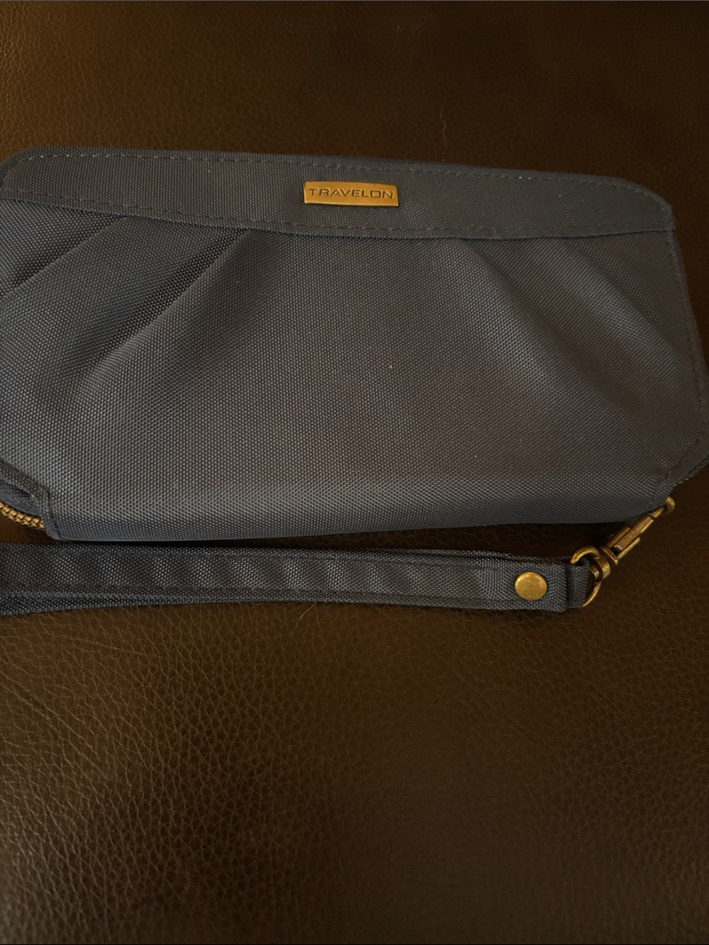 Travelon Blue Wristlet Clutch with Gold Accents